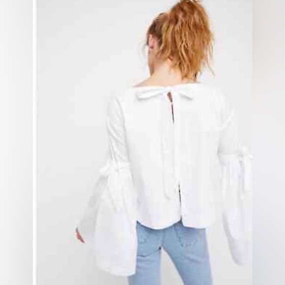 Free People|So obviously yours top, in crisp white•••Bell sleeves,bow details - Picture 2 of 16